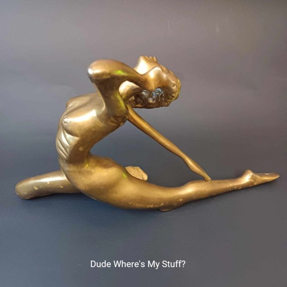 Vintage Solid Brass Reclining Woman Figure Art Deco Nouveau Statue Erly 20th Cnt - Picture 2 of 8